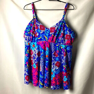 JMS JUST MY SIZE WOMENS SWIM TOP SIZE 22W ROYAL BLUE FLORAL PRINT UNDERWIRE